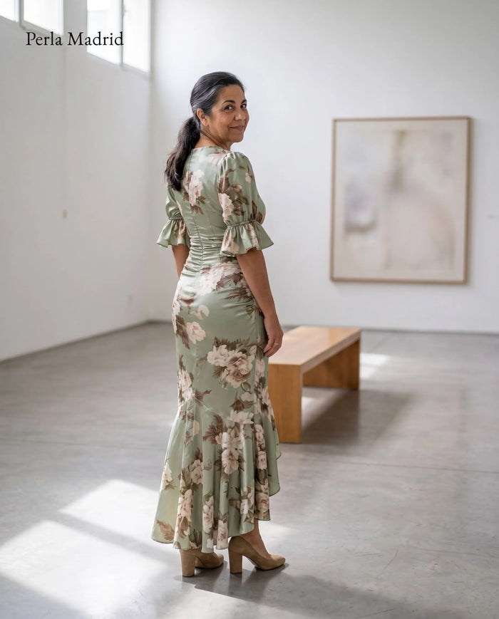Randi | Lang Asymmetrisk Satin Kjole